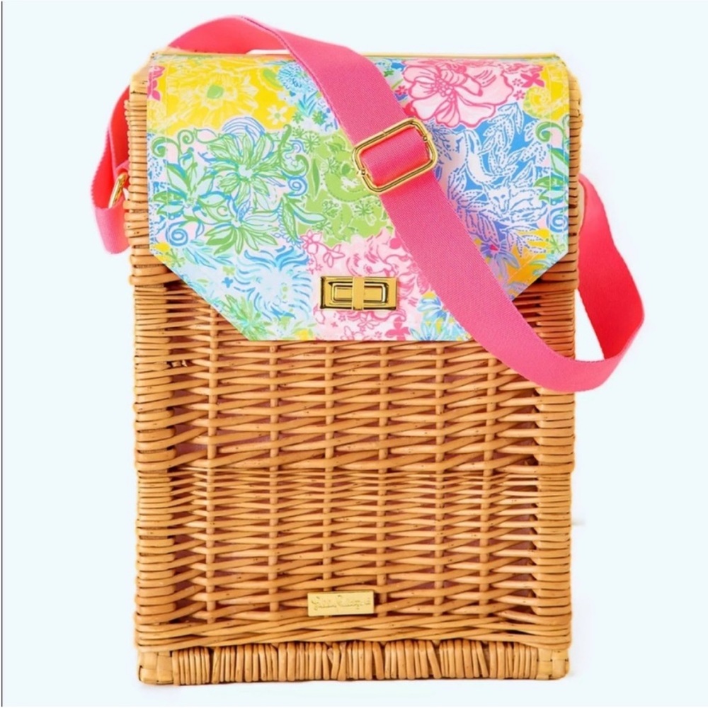 Lilly Pulitzer Colorful Floral Wicker Wine Basket